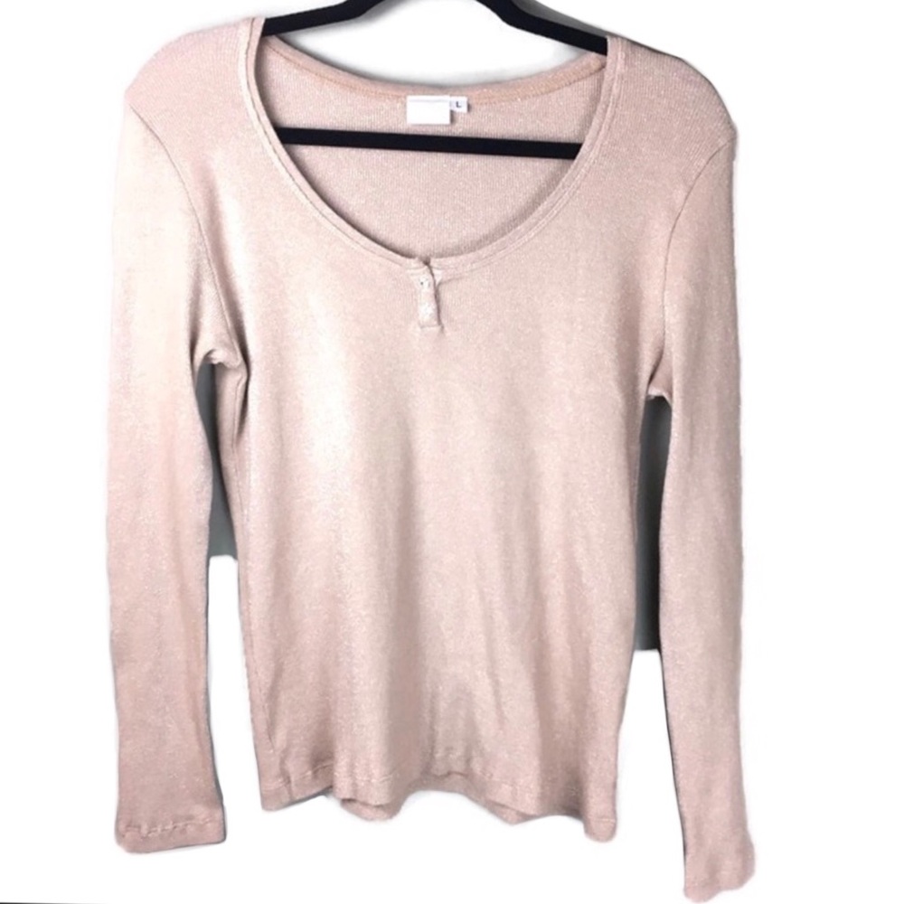 Soft Surroundings Metallic Shimmer Rib Knit Thermal Henley Top Size Large